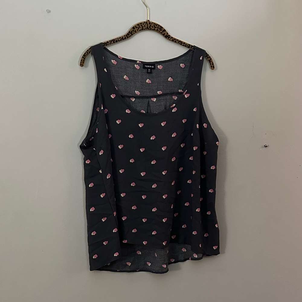 Torrid Black Tank Top with Pink Heart Pattern